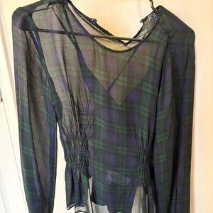 J. Crew Sheer Plaid Top in Green and Blue
